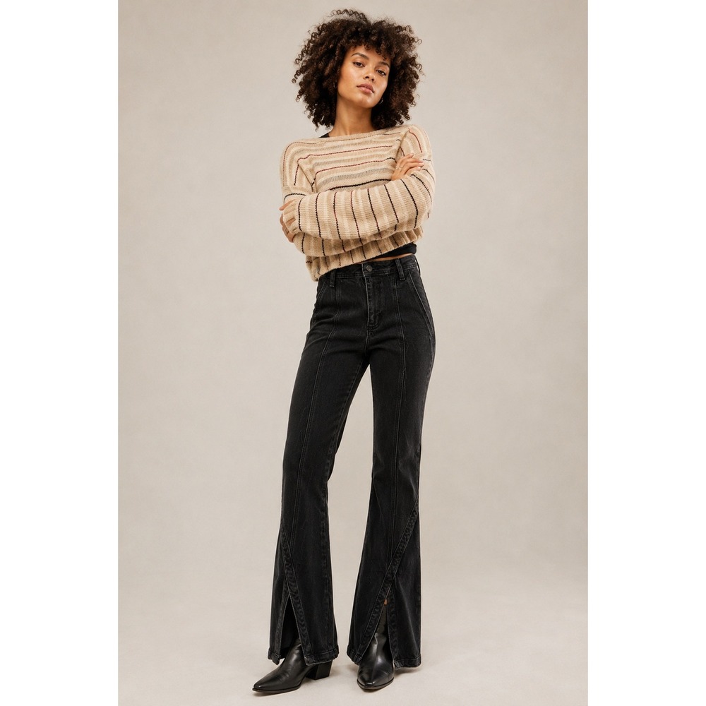Free People We The Free CRVY Mona High Rise Flare Jeans Washed Black 24